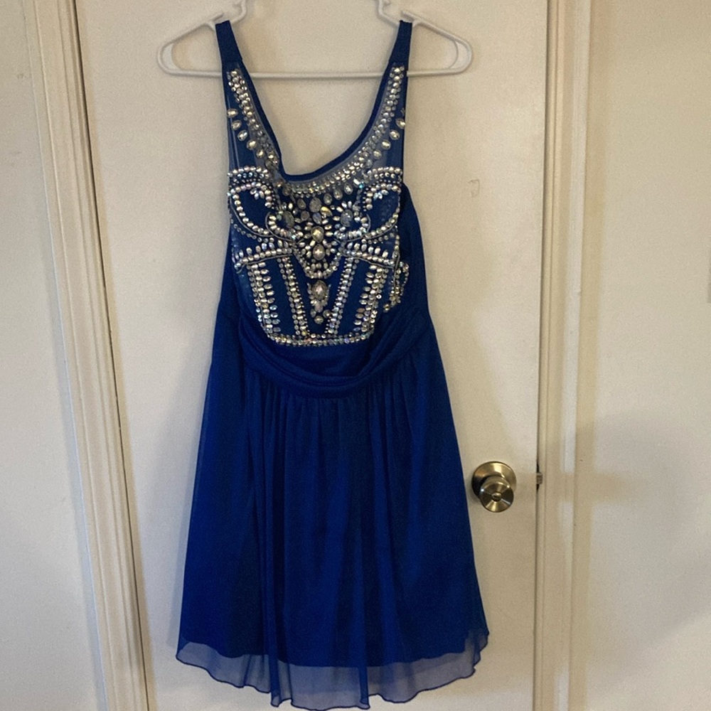 Darling Blue One Shoulder Embellished SundressParty Dress